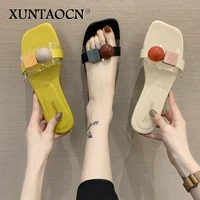 2022 korean version new fashion slippers womern candy color flat flip flops woman sandals casual shoes for women a035