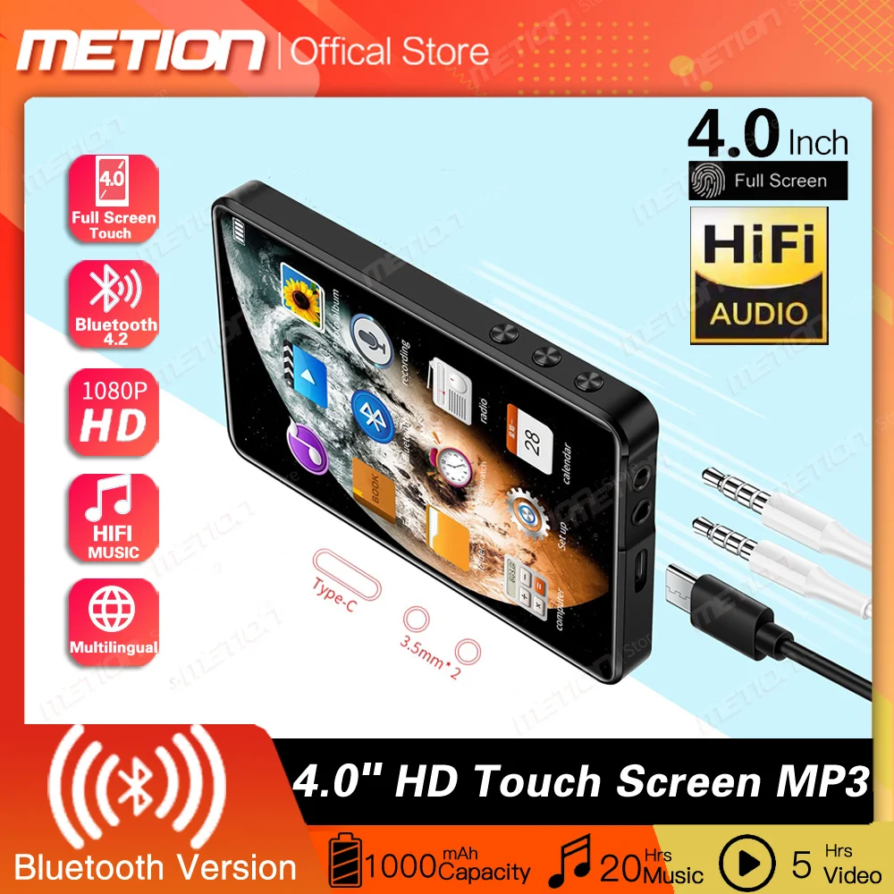 Mp3-плеер с Полноразмерным сенсорным экраном 4 0 дюйма Bluetooth встроенный динамик 16 ГБ
