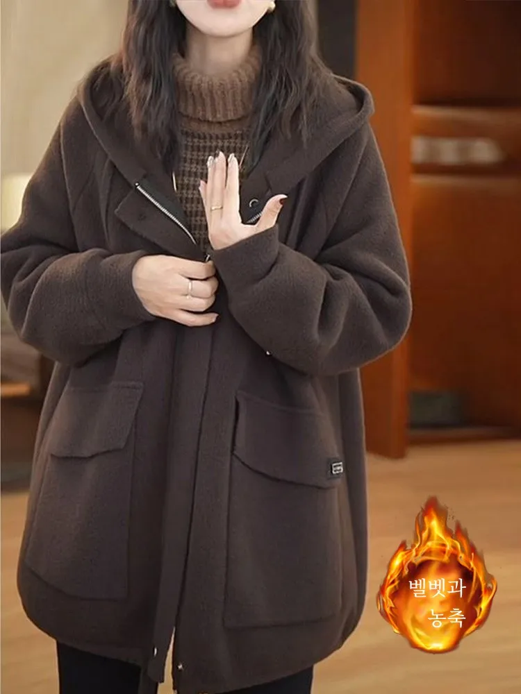 Осень-зима 2024 новая женская верхняя одежда популярный утолщенный топ с капюшоном