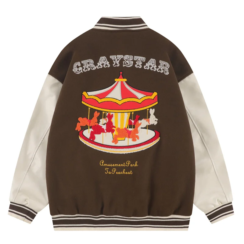 

2022 Hip Hop Oversized Jacket Streetwear Letter Clown Carousel Embroidery Patchwork Harajuku Varsity Jackets Vintage Men Coat