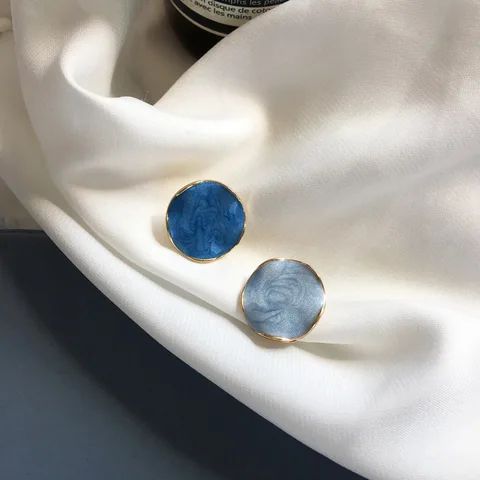 Асимметричные серые синие серьги из металла