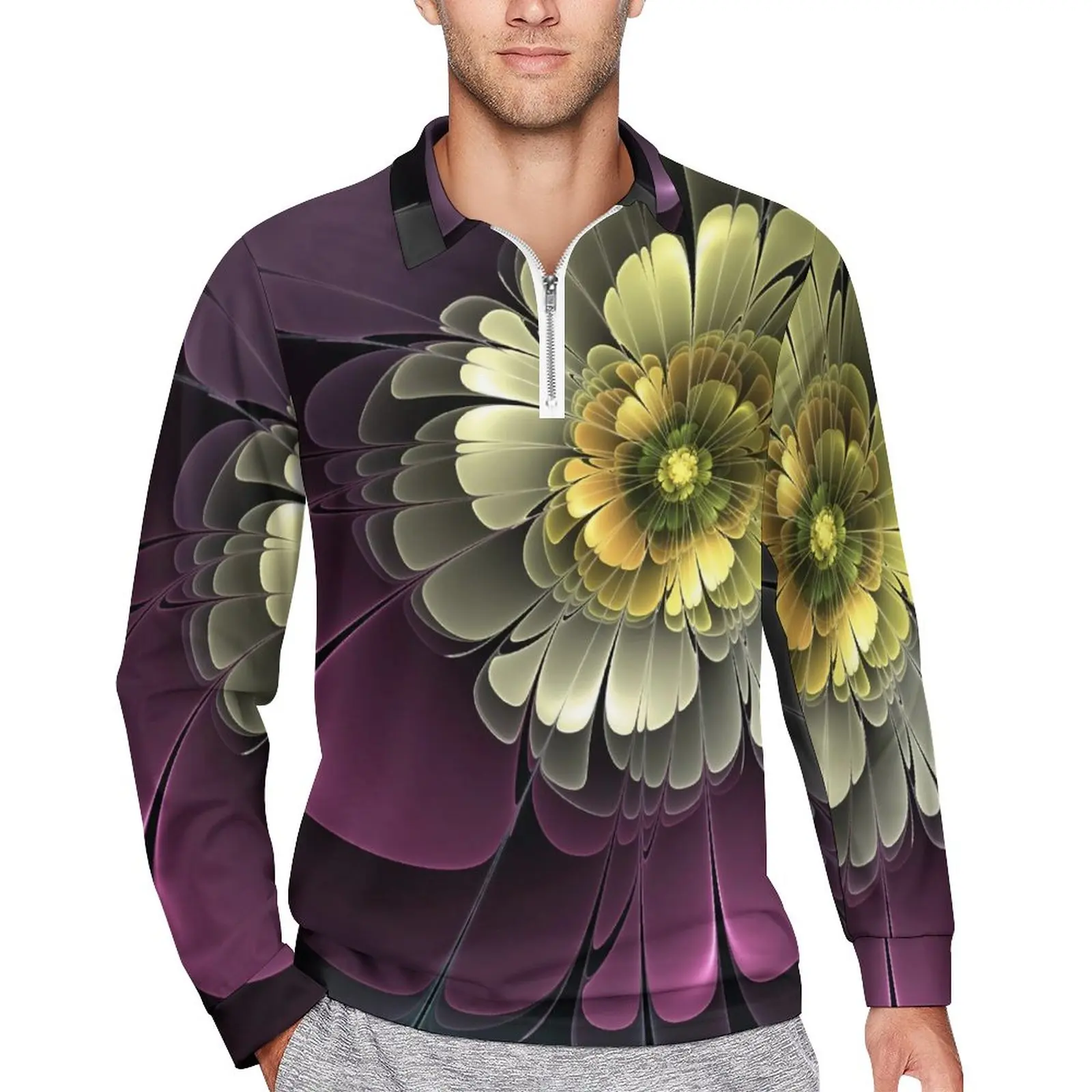 

Футболка-поло мужская с длинным рукавом, Повседневная рубашка в стиле абстрактного современного искусства, с цветочным принтом, уличная одежда, большие размеры, на осень