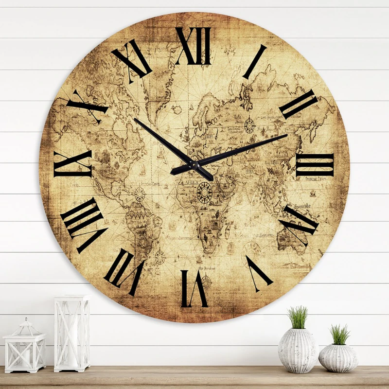 

Free Shipping 'Ancient Map Of The World Iv' Vintage Wall Clock