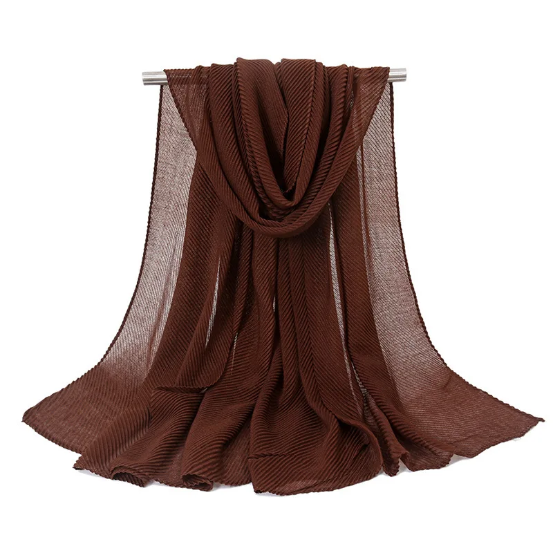 Pleated Cotton Linen Hijabs Scarf Plain Crinkle Shawls Lady High Quality Muslim Wraps Soft Wrinkle Headwraps Plain Long Turban