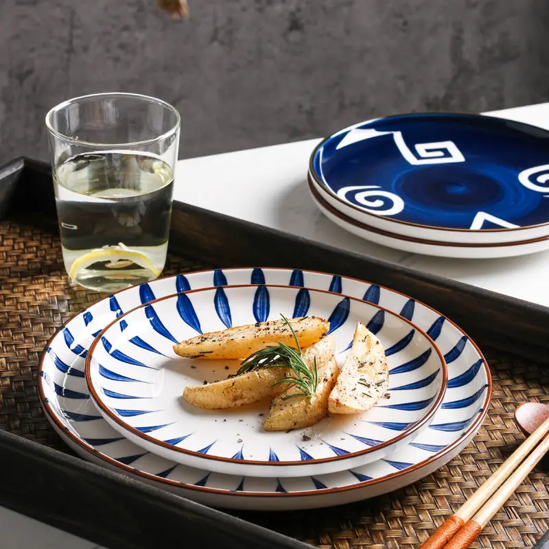 

Japanese-style ceramic plate underglaze hand-painted creative simple disc deep plate dinner plate snack plate ceramic tableware