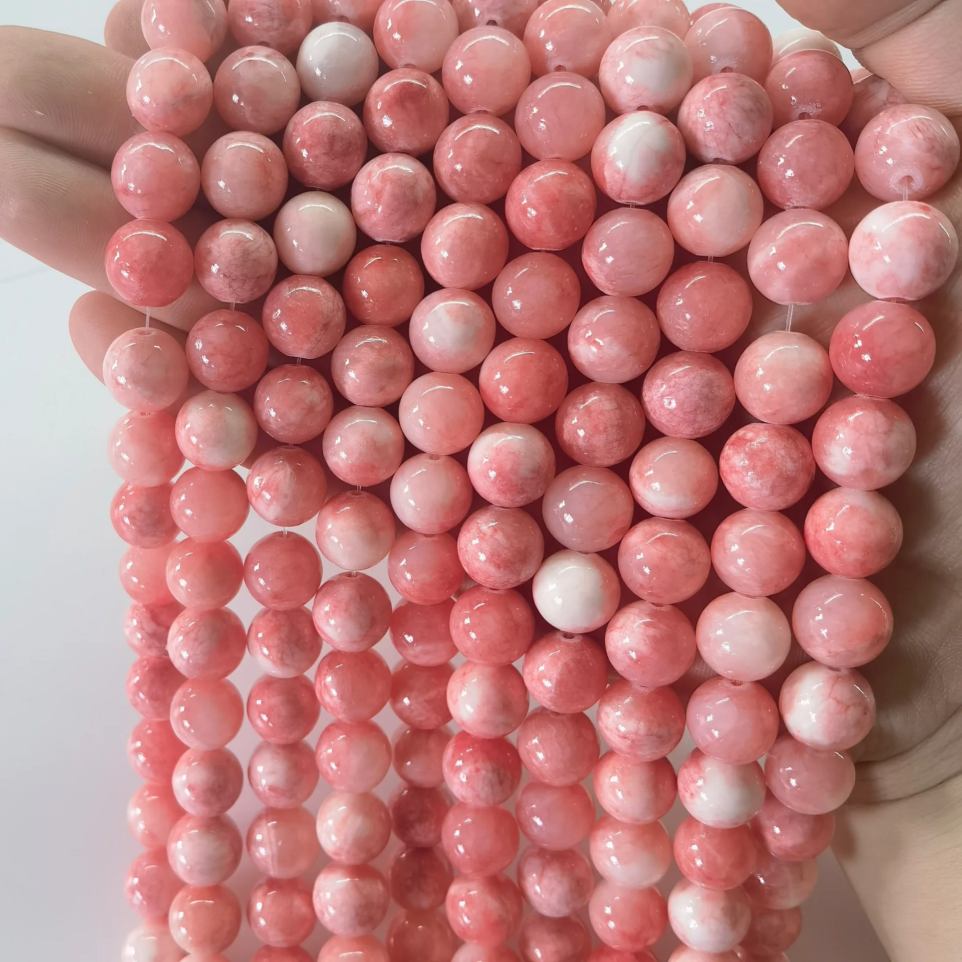 

4/6/8/10/12mm DIY Handmade Women's Necklace Straps Loose Beads Natural Jade Stained Pink White Persian Jade Beads Hand Polished