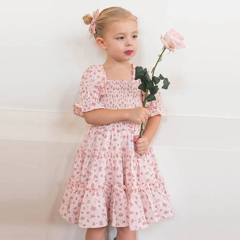 

Vintage Print Dresses For Kids Girls Summer Sleeveless Wedding Birthday Party Princess Costume Children Bridesmaid Fairy Clothes