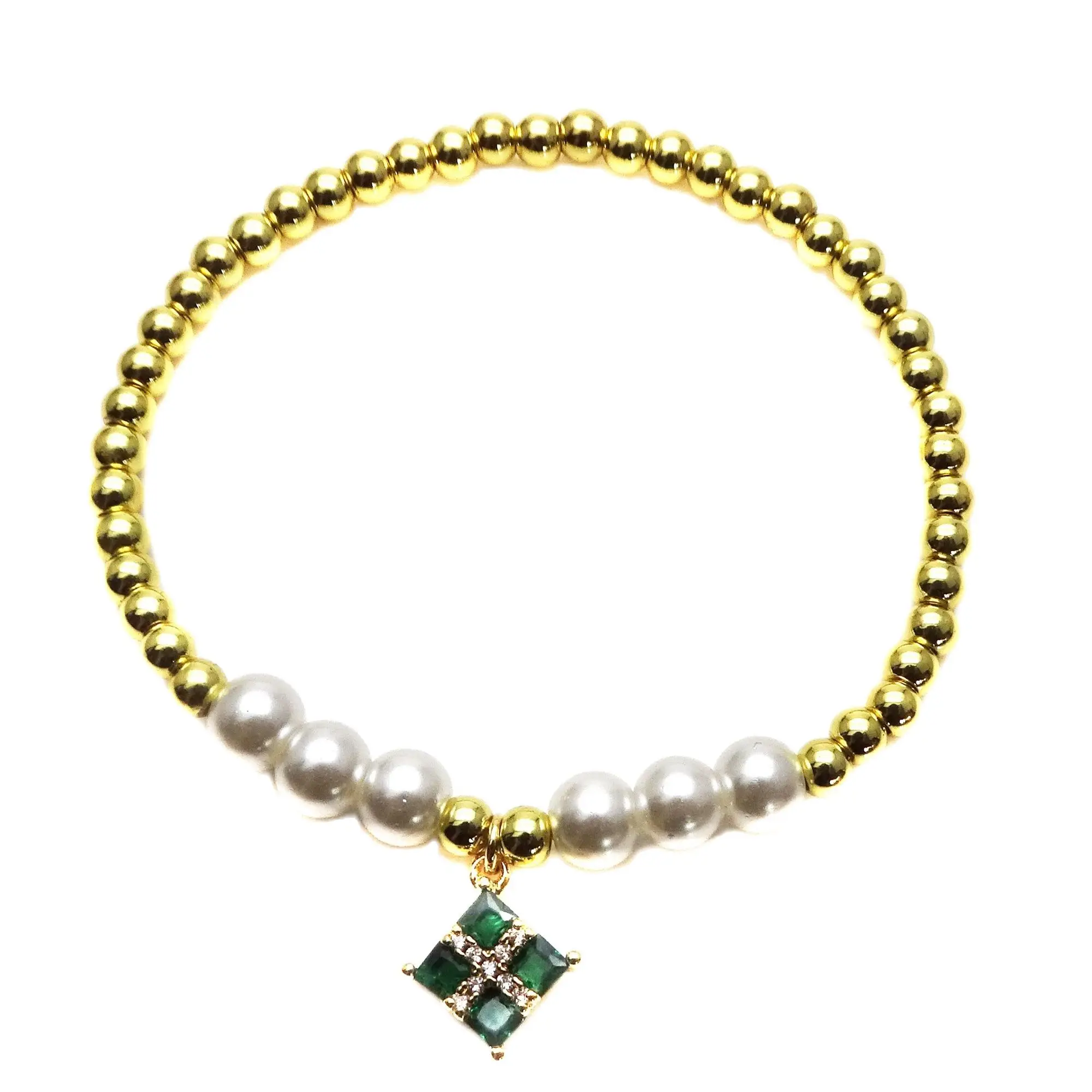 

4mm copper bead bracelet Elastic elastic bracelet inverted square corner pendant accessories 5mm Imitation pearl hand catenary