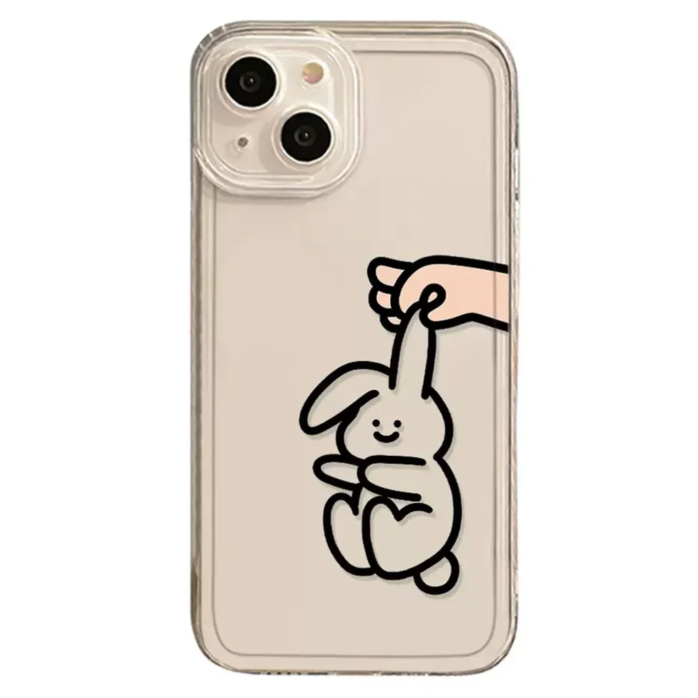 Забавный простой прозрачный чехол для телефона с кроликом iPhone 16 15 13 11 12 14 Pro Max Mini XR
