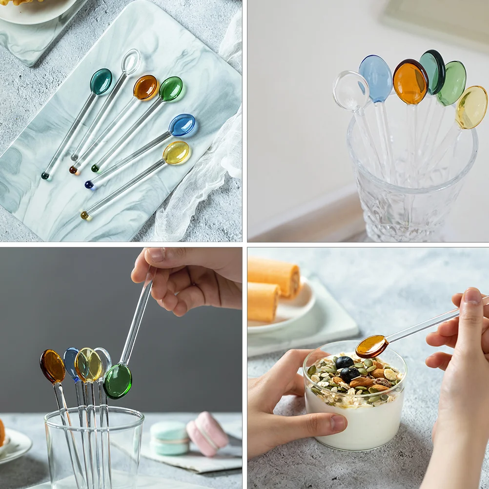 

Glass Mixing Spoon Coffee Spoon 6Pcs Dessert Cake Spoons Cocktail Stirring Spoons Long Handle Spoon Salt Sugar Tea Coffee
