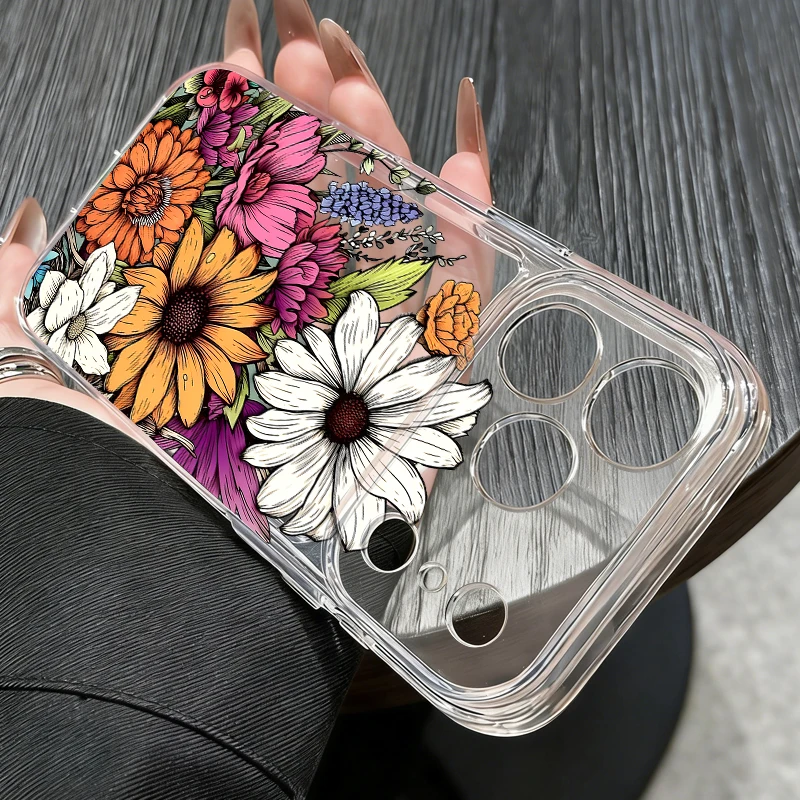 Мягкий силиконовый прозрачный чехол для iPhone 17e, 17 Pro Max, 16, 15, 14, 13, 12 Pro Max, 16e, 11, противоударный, с цветочным узором (art.: 3920da78779e2) - 3920da78779e2