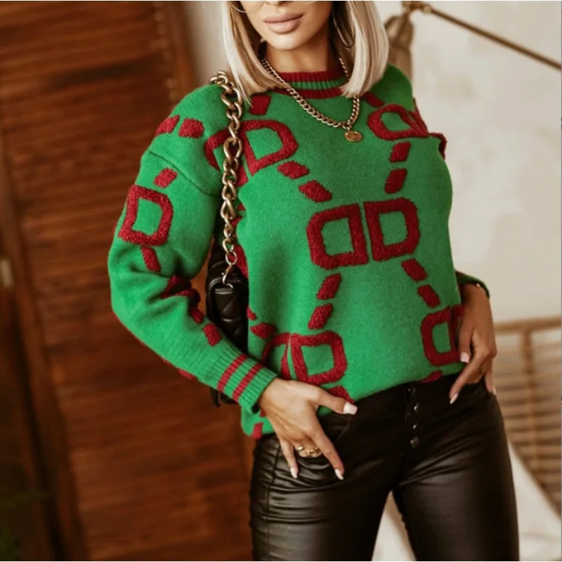 

Fall/Winter 2023 Contrasting Round Neck Sweater Women's Short Style Turtleneck Sweater with Loose Atmosphere
