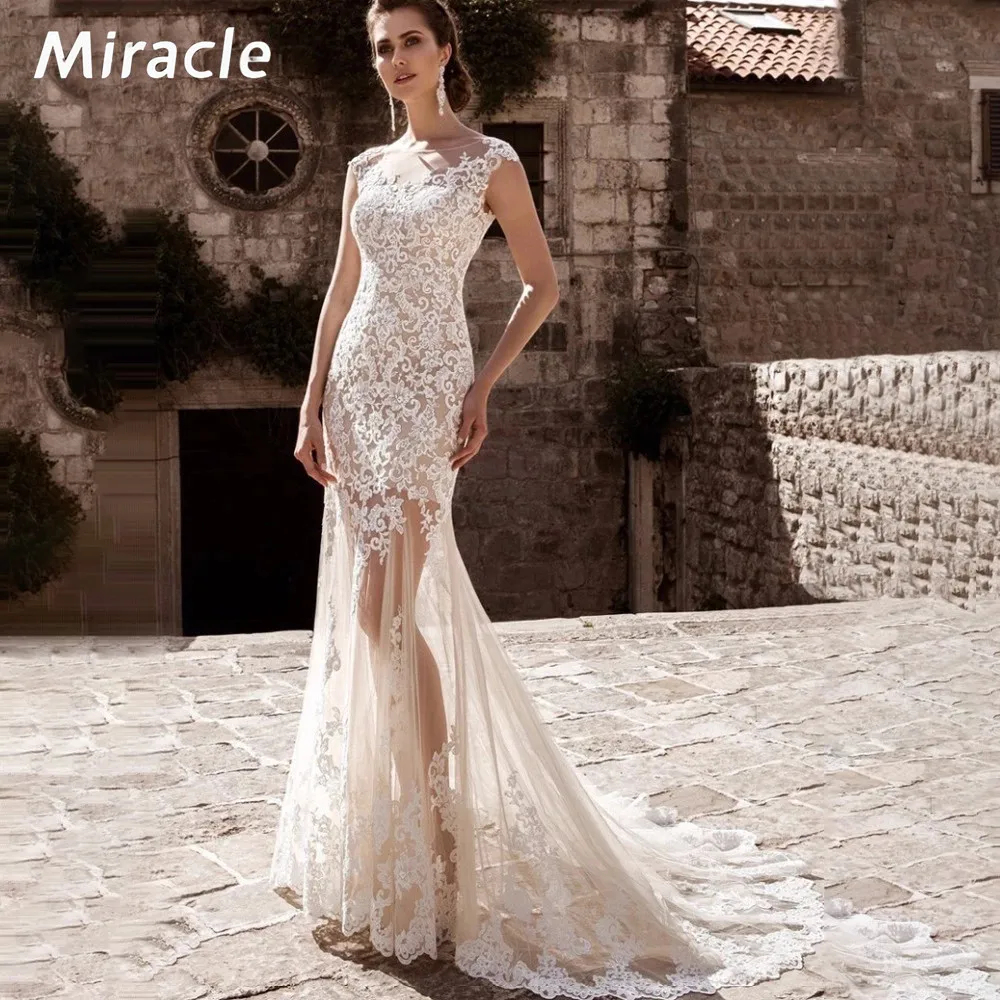 

Witching Mermaid/Trumpet Wedding Dress Graceful O-Neck Bridal Gown Lace Applique Sleeveless Dresses Beautiful Vestido De Novia