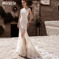 witching mermaidtrumpet wedding dress graceful o neck bridal gown lace applique sleeveless dresses beautiful vestido de novia