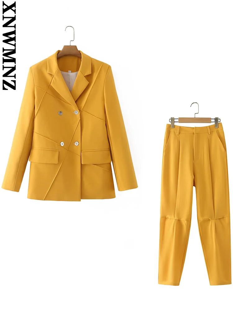 

XNWMNZ Women spring fashion front flap pockets double breasted blazer or high waist pants suit two-piece ropa mujer verano 2022