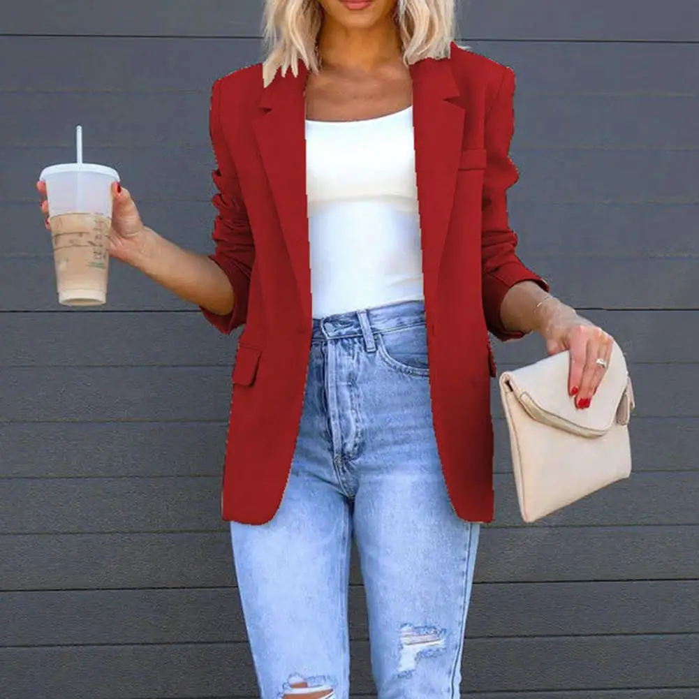 

Chic Autumn Blazer Comfortable Back Split Hem 3D Cutting Office Blazer for Trip