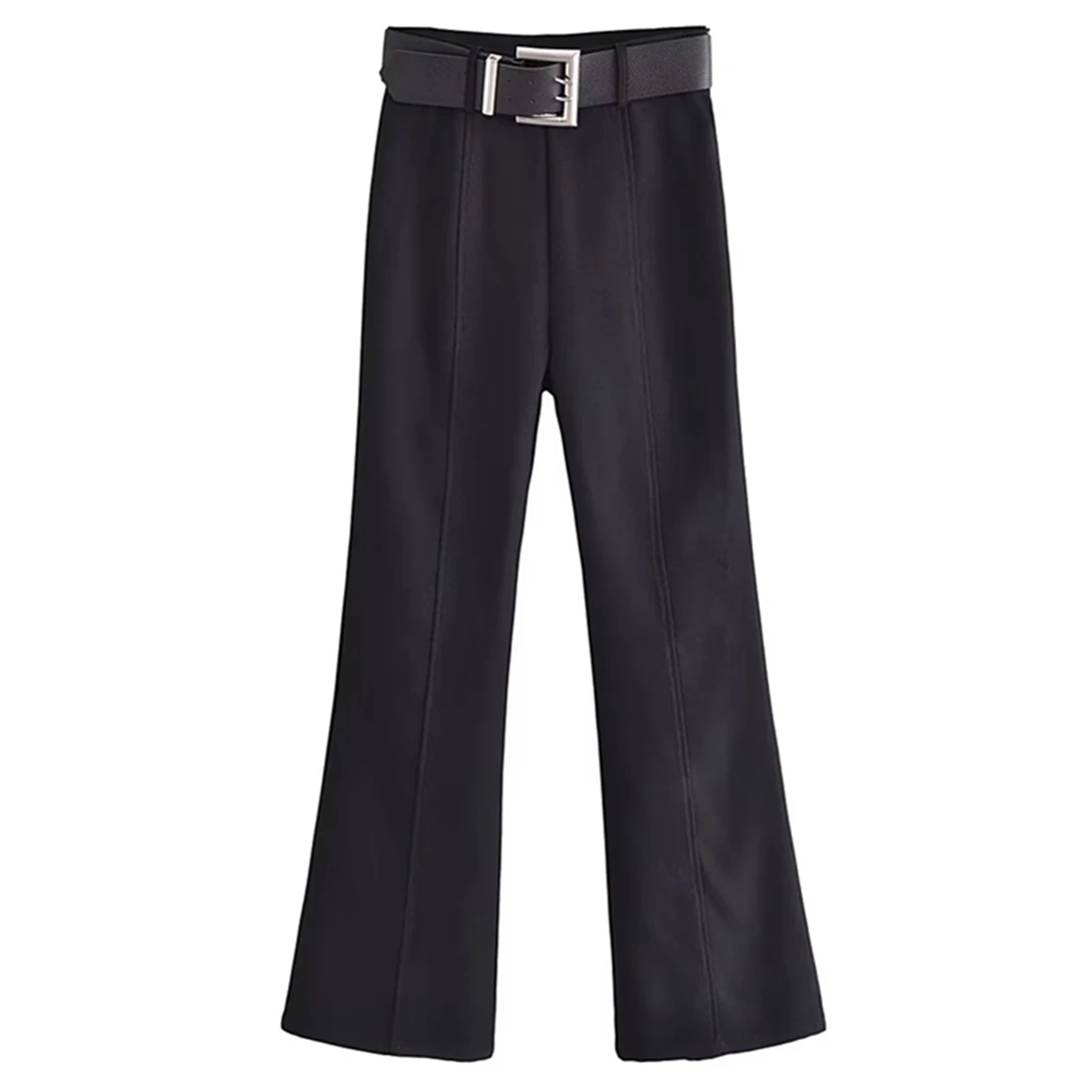 

Увядшие модные брюки-клеш с высокой талией, женские черные брюки в английском стиле с поясом