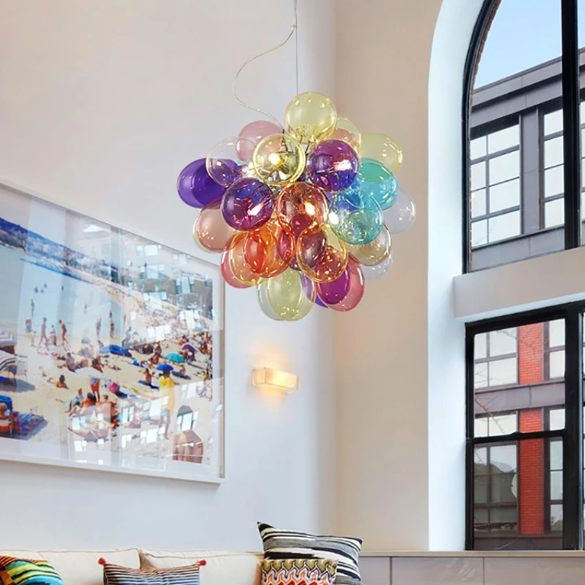 

Lamp Led Art Chandelier Pendant Light Post-modern Colorful Glass Ball Glossy Decor Indoor Hanging Dining Living Bedroom