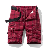 mens cotton sport casual cargo shorts male mid waist simple plaid slim fit breeches summer outdoor short pants for men clothing