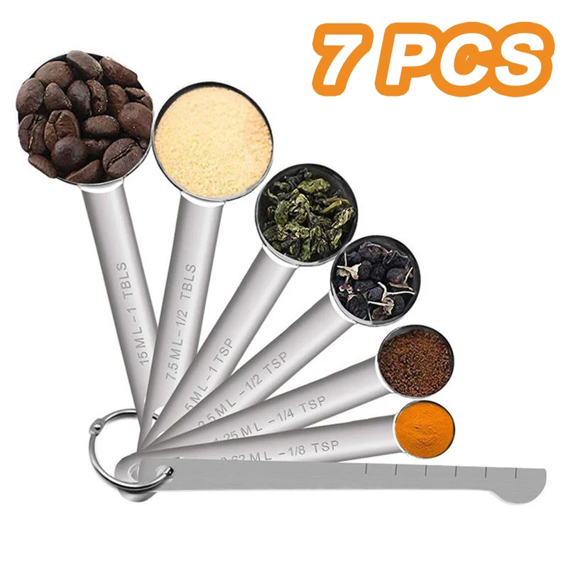 

Мерные ложки из нержавеющей стали, 7 шт., набор мерных ложек с бонусным выравнивателем, гравированные метки, фотоинструменты, кухонные гадже...