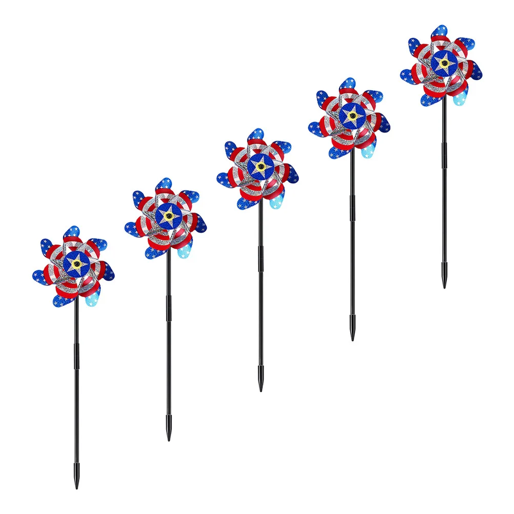 

5pcs Patriotic Windmill Adorns Children Windmill Toys Wind Spinners Independence Day Decors for Garden Decoration Festival