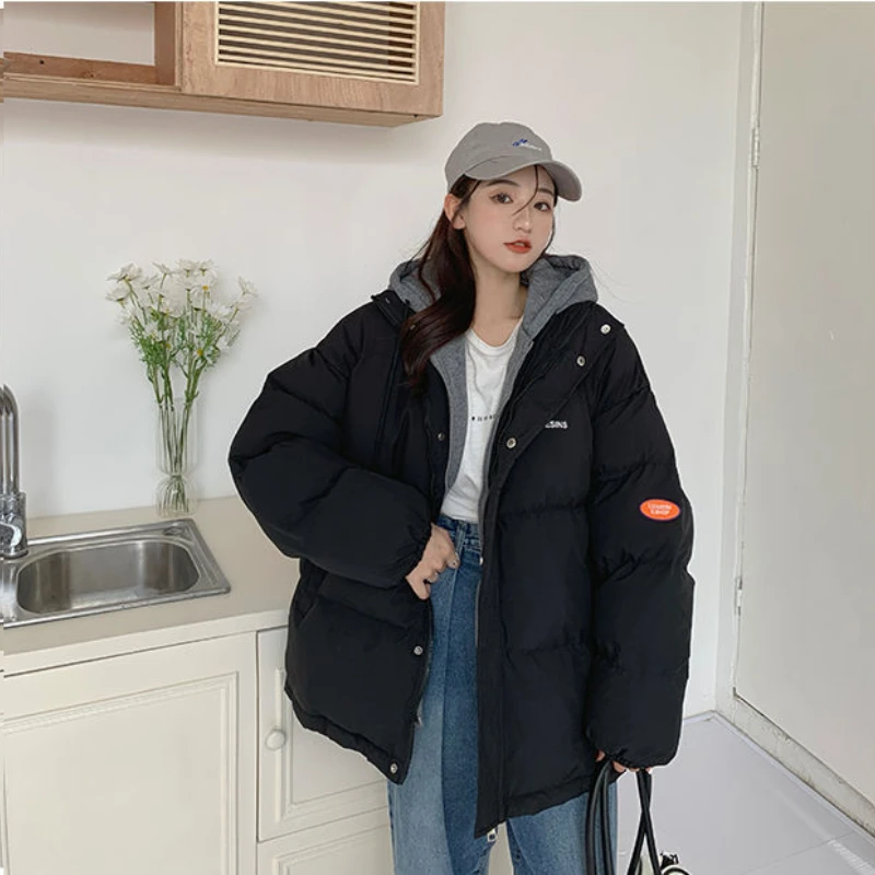 

Новинка, женская зимняя одежда оверсайз с длинным рукавом, короткие парки с капюшоном, однотонное пуховое пальто из хлопка