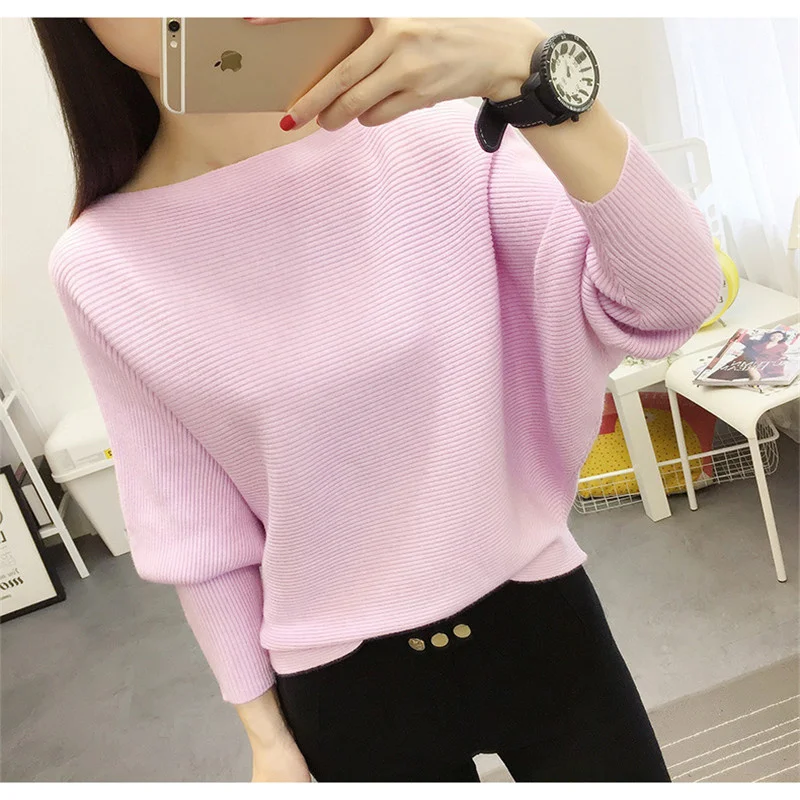 

Autumn And Winter New Women Sweaters Bats Shirt Slash Neck Short Paragraph Female Knit Pullovers