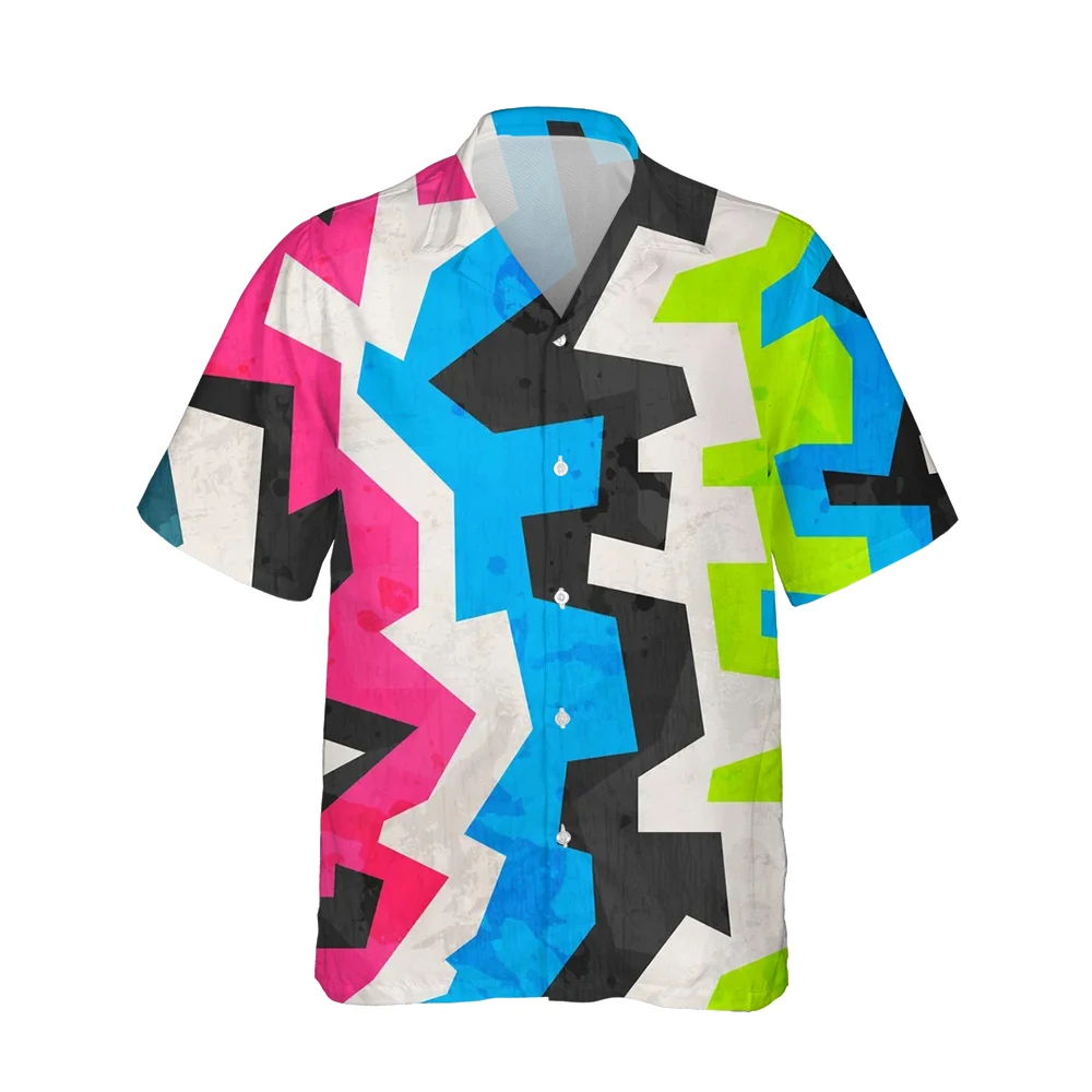 Jumeast 3d Abstract Hand-painted Printed Hawaiian Shirt Men Short Sleeve Harajuku Street Style Shirts for Men Casual Loose Tops