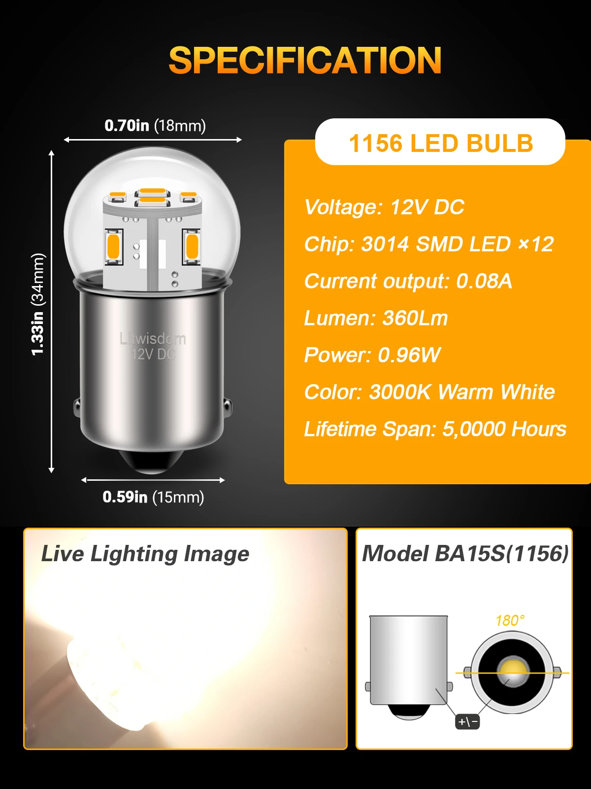 Светодиодная лампа BA15S P21W 1156 6В 12В с одним контактом, байонетная, BA15D S25 1157 BAY15D P215W LED для задних указателей поворота и стоп-сигналов, 3 шт. (art.: 3920db32af133) - 3920db32af133
