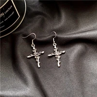 vintage flower cross dangle drop earings for women goth crosses jewelry aesthetic accessories aretes de mujer modernos long