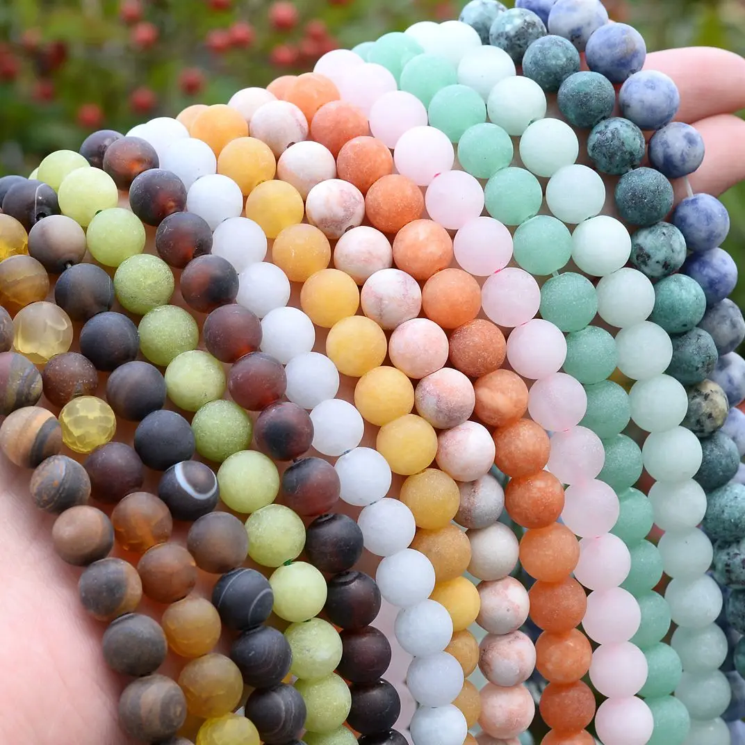 

Natural Matte Frosted Turquoises Agates Jades Crystals Stone Beads Round Spacer Beads for Jewelry Making DIY Bracelet Necklace
