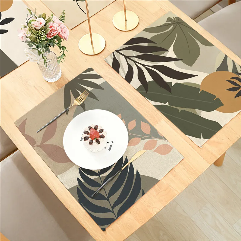 

Colourful Leaves Rose Plants Sun Pattern Linen Placemat Meal Cushion 32x42cm For Dining Room Kitchen Living Room