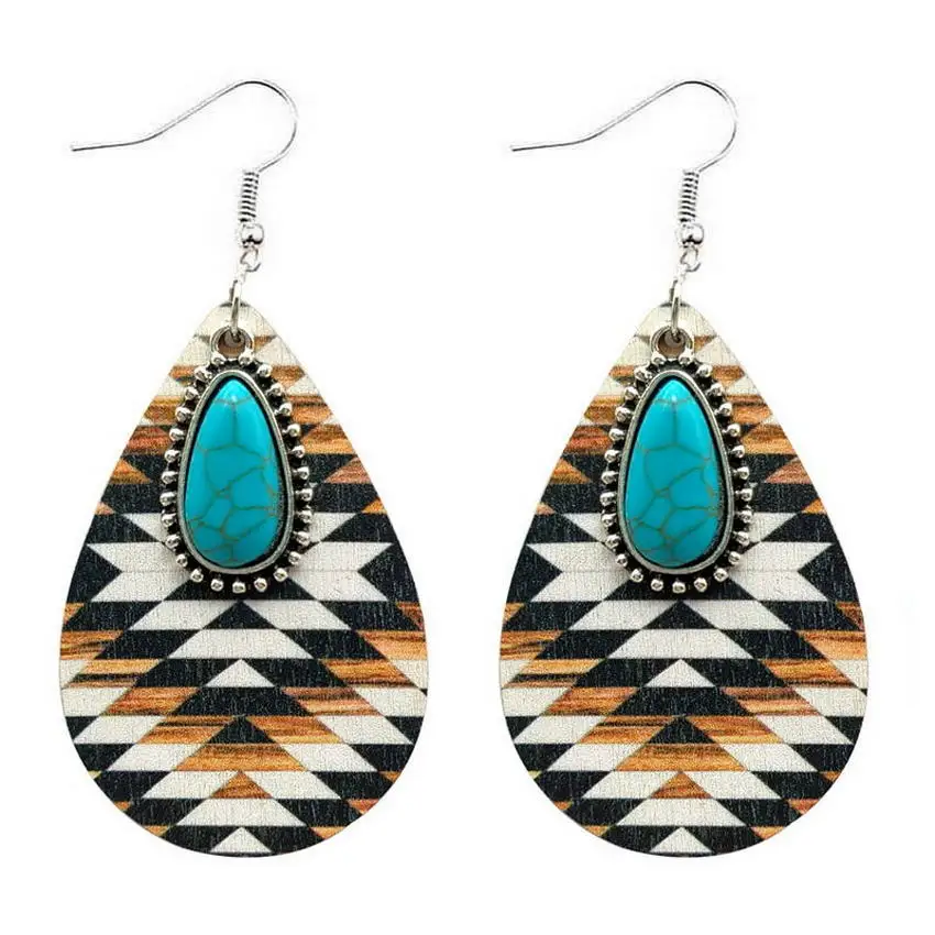Винтажные бирюзовые каплевидные серьги Aztec для женщин 2022 НОВЫЕ геометрические