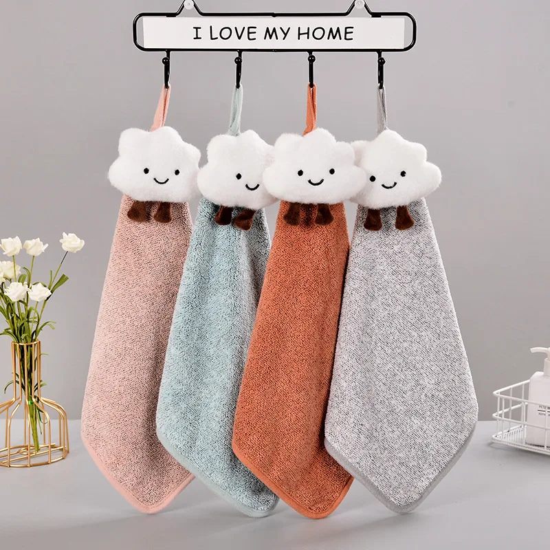 

Bamboo Charcoal Fiber Hand Towel Cartoon Clouds Antibacterial Breathable Hanging Handkerchief Kitchen Bathroom Absorbent Towels