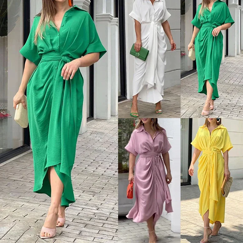 Женское длинное платье-рубашка элегантное пляжное белое летнее платье