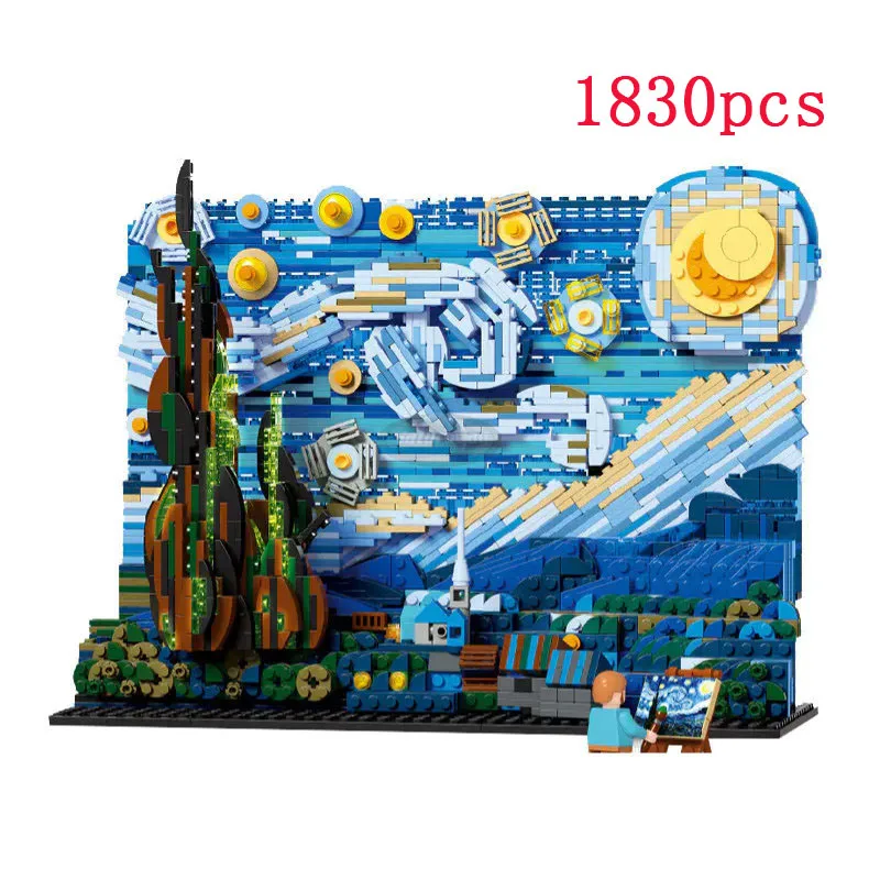 

Starry Night Building Blocks The Starry Night MOC Art Painting Vincent Van Gogh Bricks Model Educational Toys Gift For Children