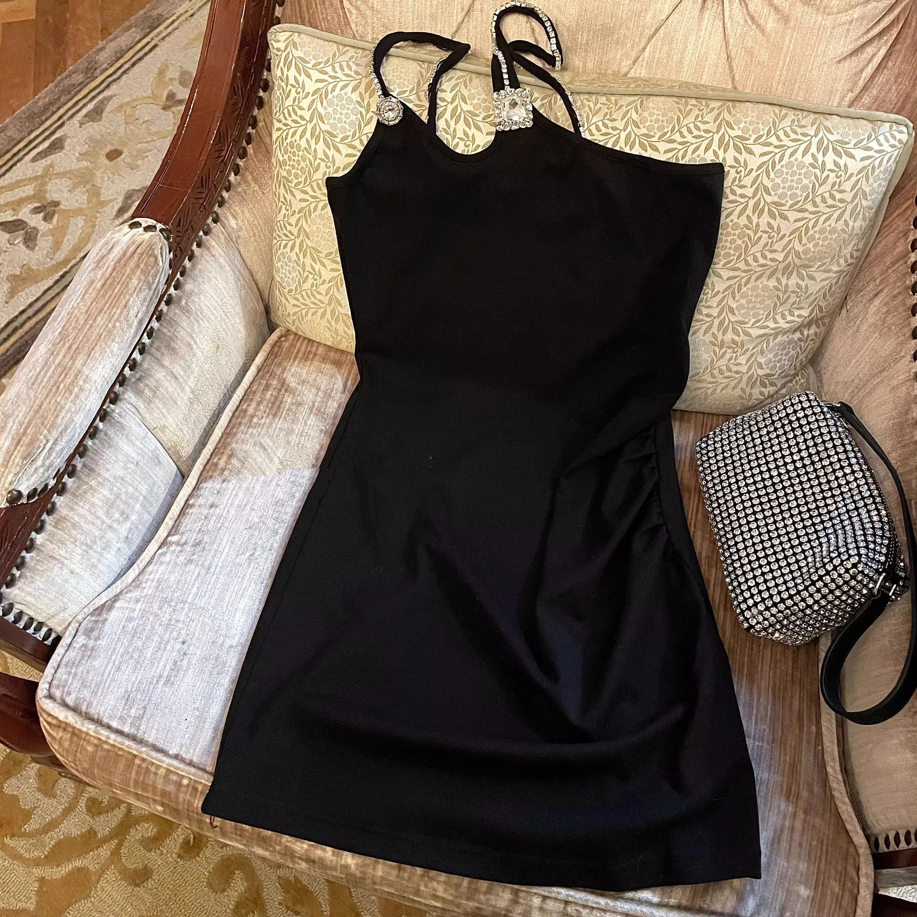 Черное Трикотажное сексуальное платье Juliana Pure Want to Date на бретельках с дизайном