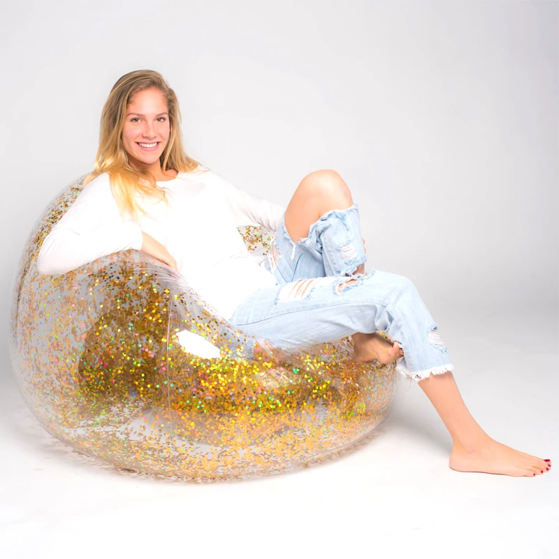 

Transparent Shiny Inflatable Sofa Lazy Bean Bag Air Outdoor Camping Folding Portable Beach Bed Recliner Chair Stool Couch Puff