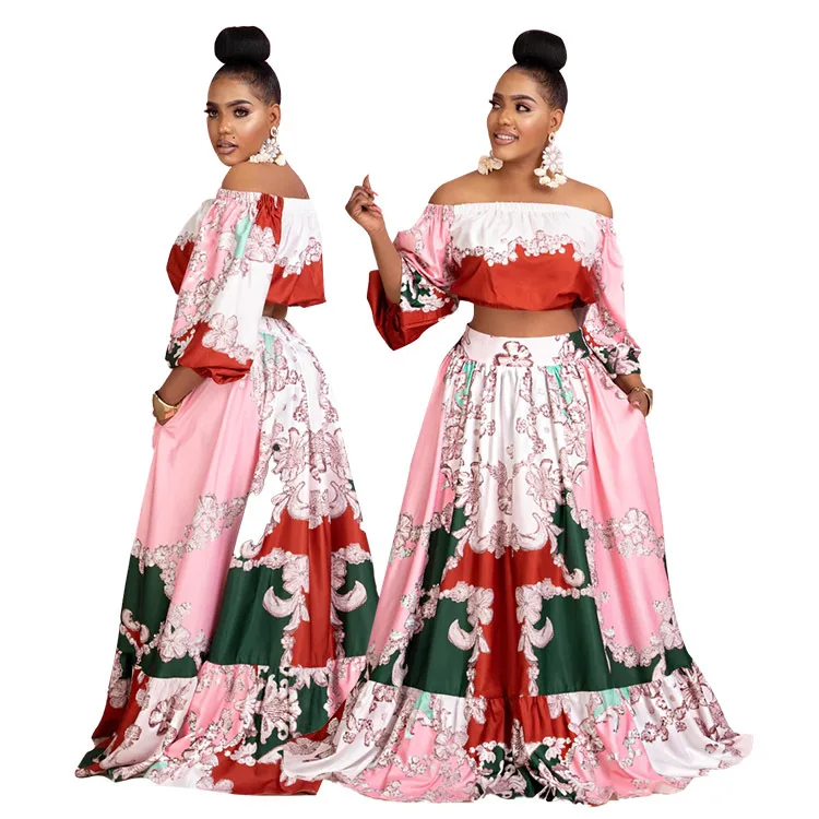 

Женский летний комплект с юбкой и коротким рукавом, юбка с цветочным принтом и высокой талией