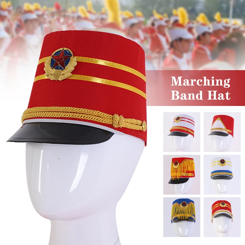 

Drum Major Hat Marching Band Hat Men Luxury Soldier Hat Children Stylish Drum Band Hat Stage Performance Cosplay Cap