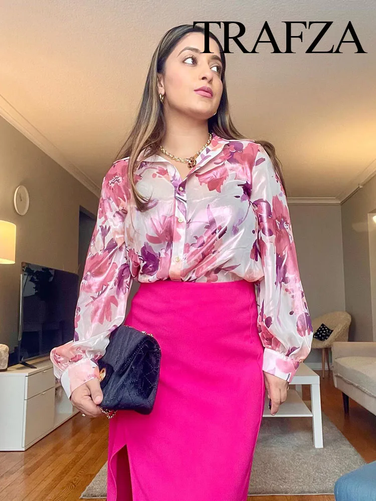 Рубашка женская трапециевидная с принтом на пуговицах коротким рукавом