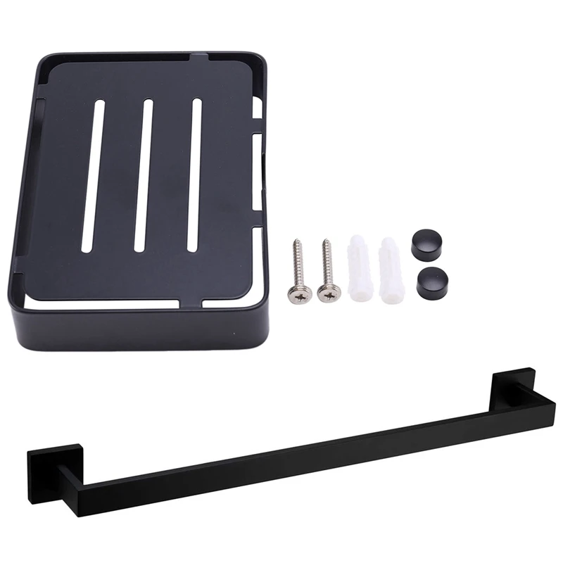 

1 Set 304 Stainless Steel Soap Holder Bathroom Shampoo Basket & 1 Pcs Premium Stainless Steel Towel Bar 16-Inch