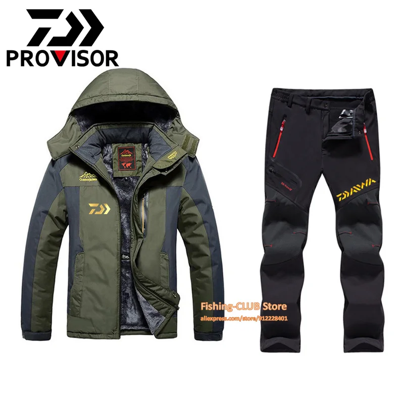 DAIWA Men Suit for Winter Fishing Jacket Waterproof Windproof Warm Thick Pants Fishing Shirt Sports Mountaineering wear Fishing