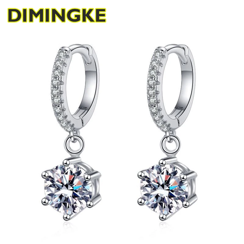 

DIMINGKE 0.5 / 1 Carat D VVS Moissanite Sterling Silver Earrings with Certificate Solid S925 Women's Jewelry Gift