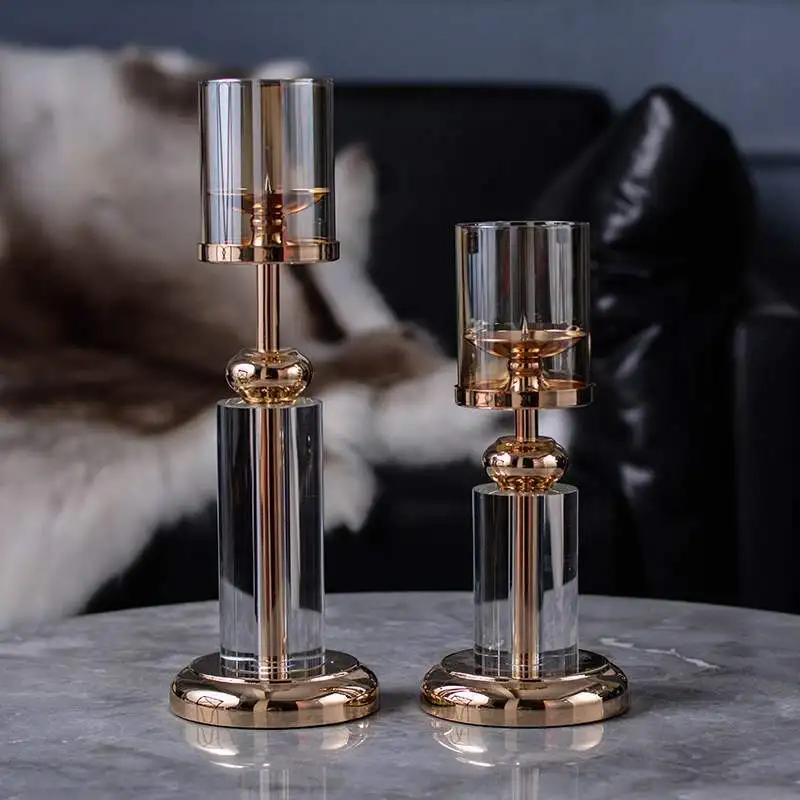 

Nordic INS Crystal Candle Holder Metal Gold Candlestick Decoration Candlelight Dinner Decoration Wedding Centerpieces Gift