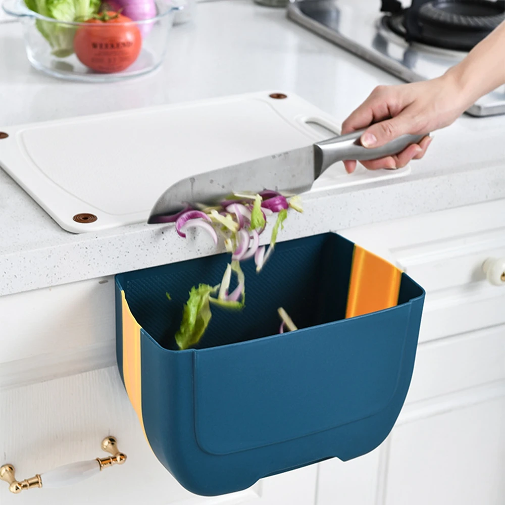Hanging Kitchen Waste Bin Over-Cabinet Garbage Holder Trash Containers for Collecting Food Scraps Compost from Counter Flexible