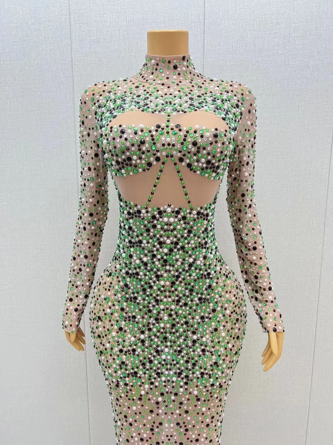 Модное сексуальное красочное платье со стразами и бусинами прозрачное длиной до