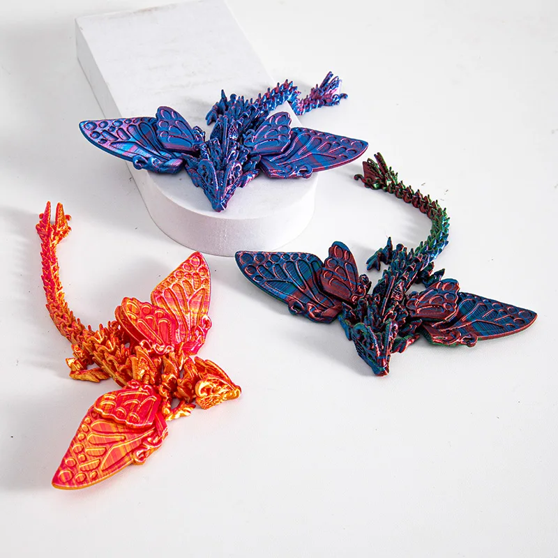 Гибкая Настольная игрушка с 3D-принтом дракона крыльями животными кристаллами