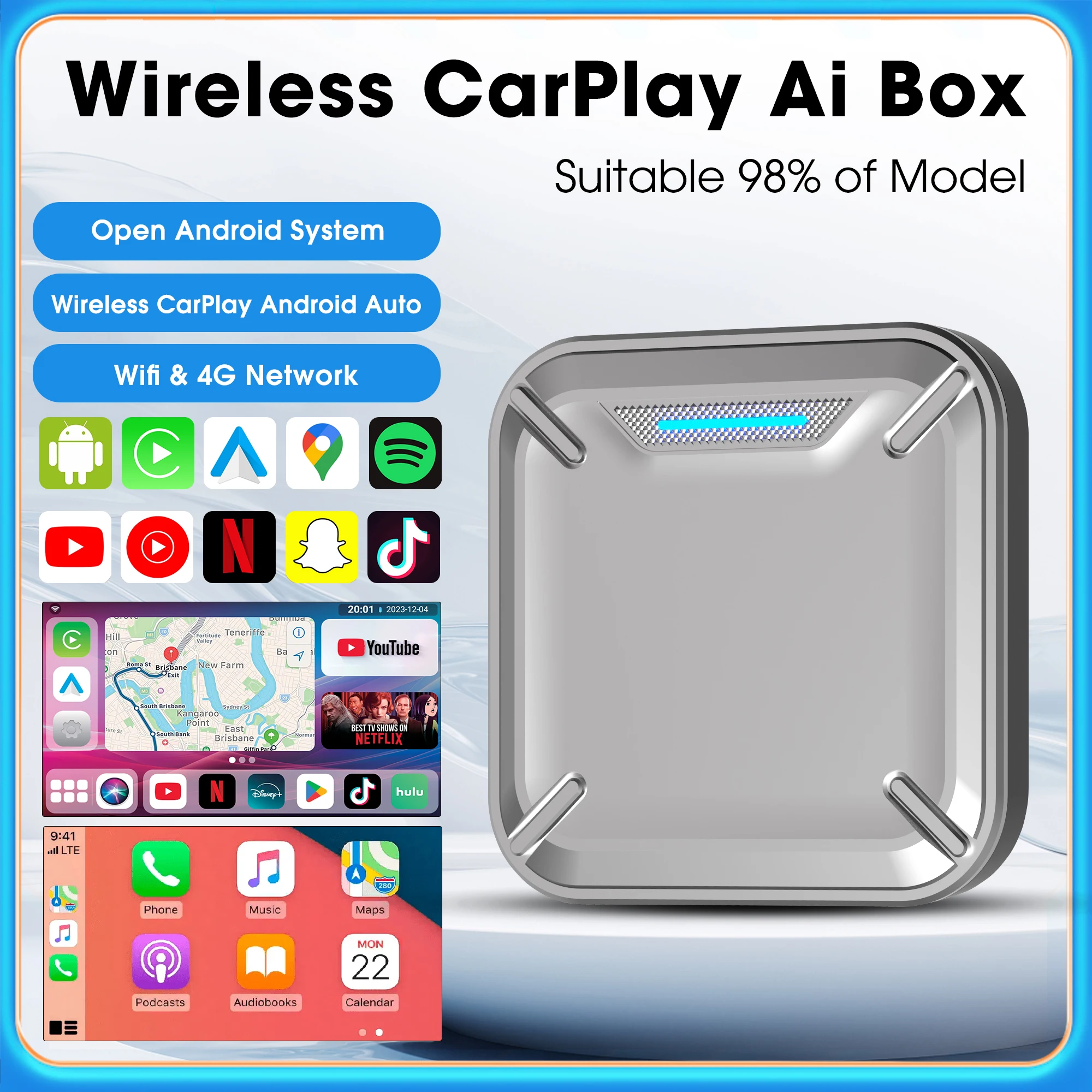 YolanAuto Wireless CarPlay Ai Box QCM6125 8 ГБ + 128 Android Auto Smart Multimedia Video Поддержка Netflix YouTube и GooglePlay