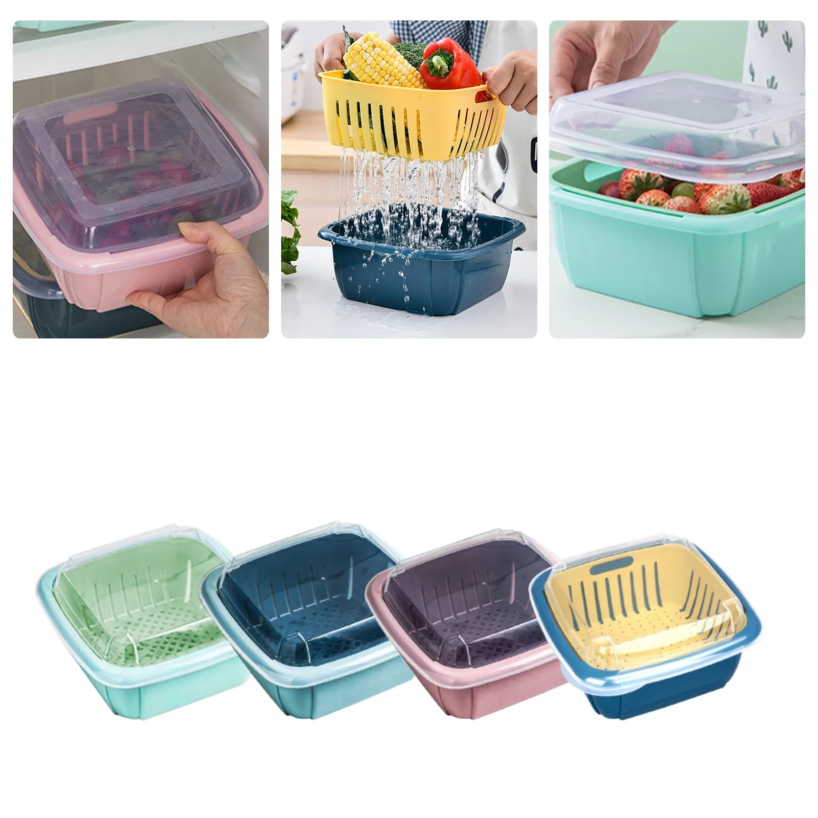 

With Household Basket Double-layer And Lid Convenient Vegetable Fruit Kitchen，Dining & Bar